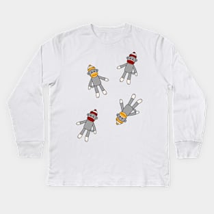 Sock Monkey Pattern On White Background Kids Long Sleeve T-Shirt